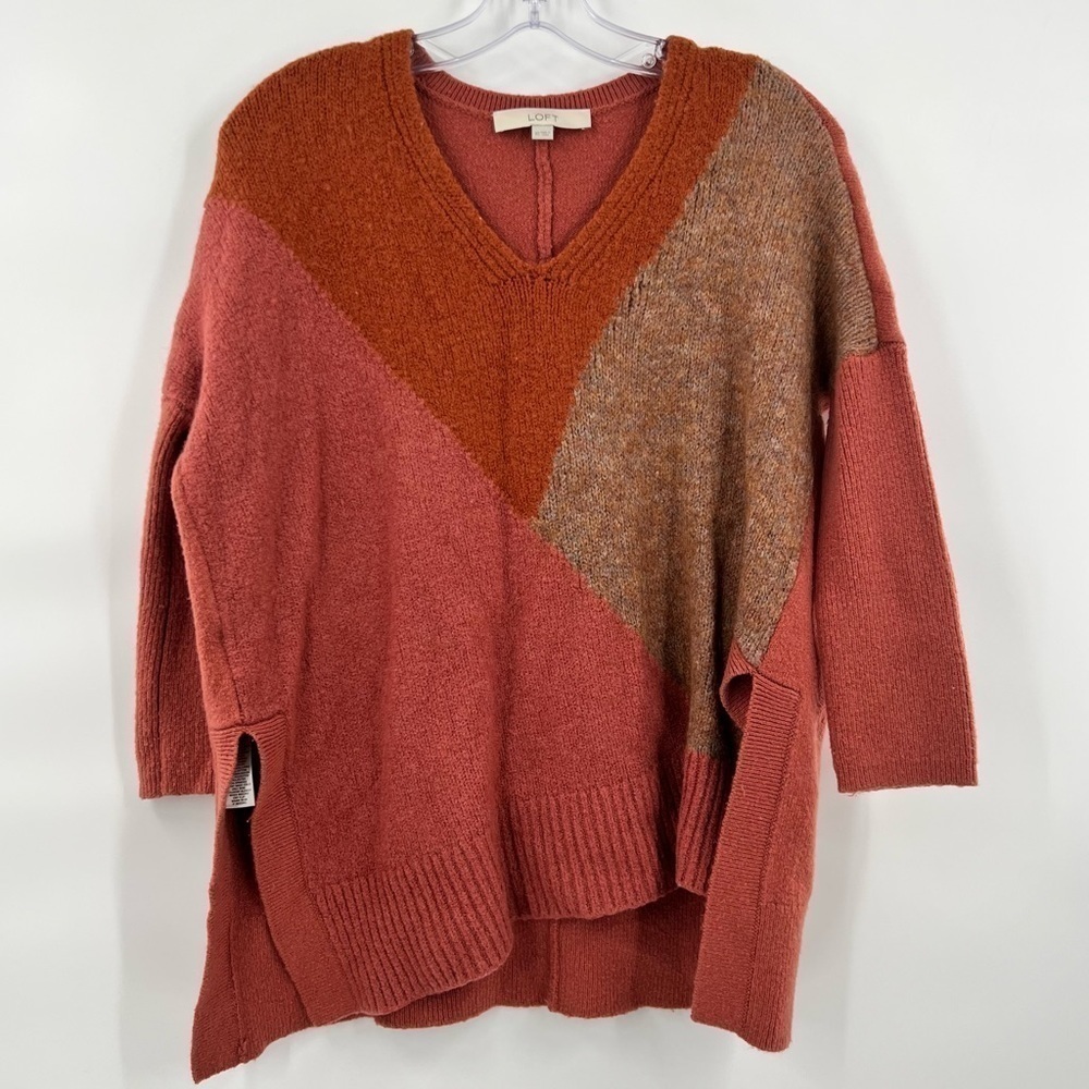 Loft colorblock sweater alpaca wool blend long sleeve geometric knit